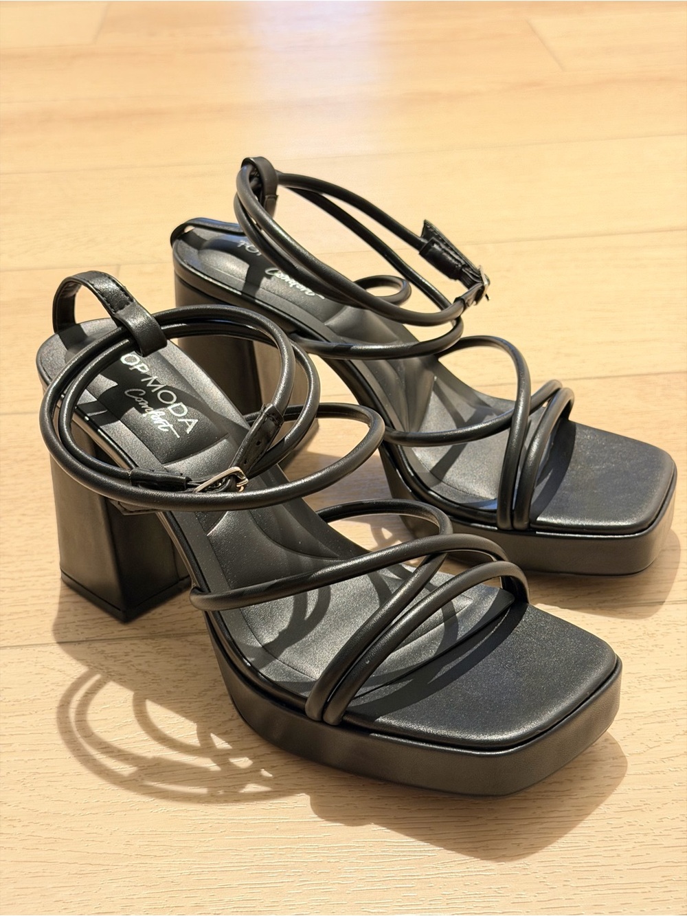 TOP Moda Black Strappy Platform Block Heel Sandals